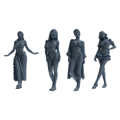 MRY-SFW LYTR853 Swimsuit Girl Figure Modern Model 4 pcs Miniature Car Diorama Figures Scene Props Accessories Resin 3D Printed Resin Model Kit by SSMODEL