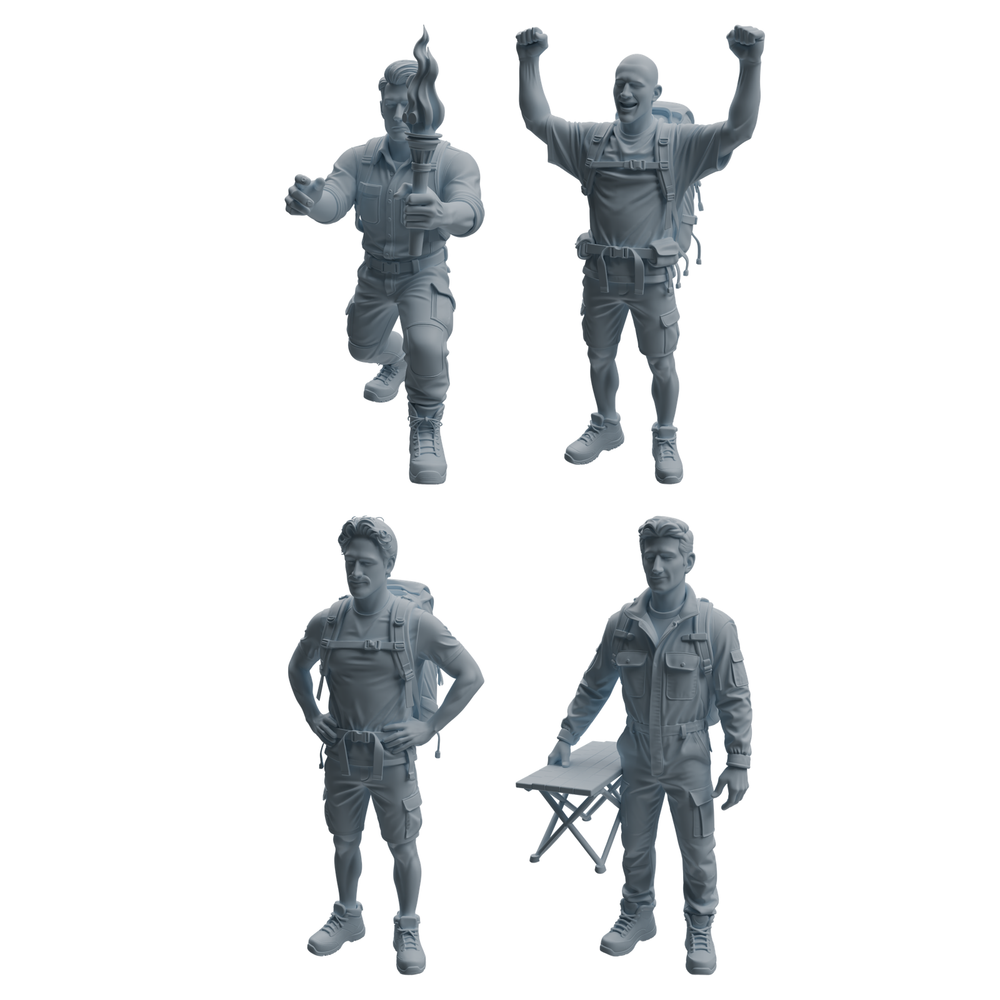 MRY-SFW LYTR1014 Adventure Camping Male Character Modern Model 4 pcs 3D Printed Resin Model Kit by SSMODEL