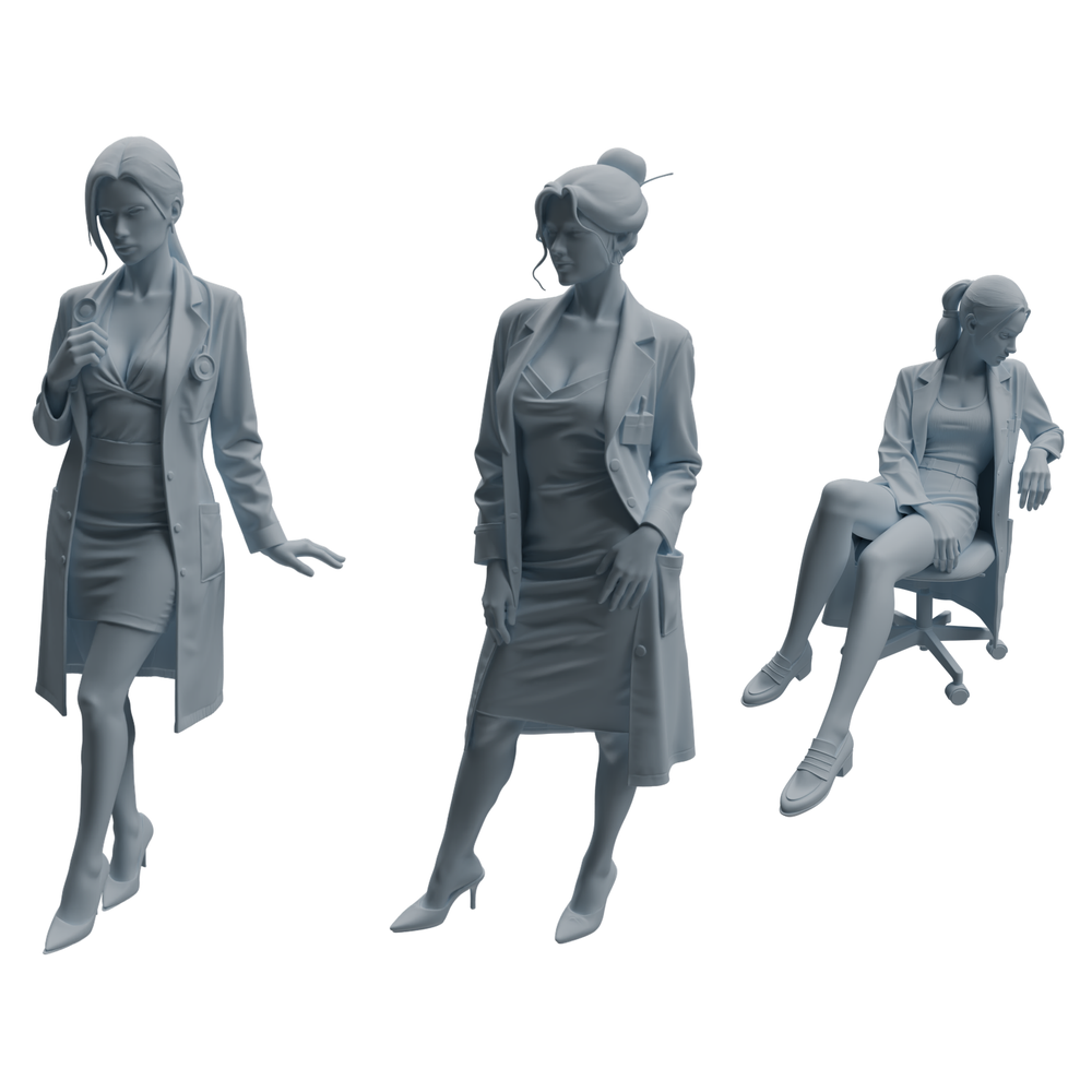 MRY-SFW LYTR1007 Female Doctor with Stethoscope Character Modern Model 3 pcs 3D Printed Resin Model Kit by SSMODEL