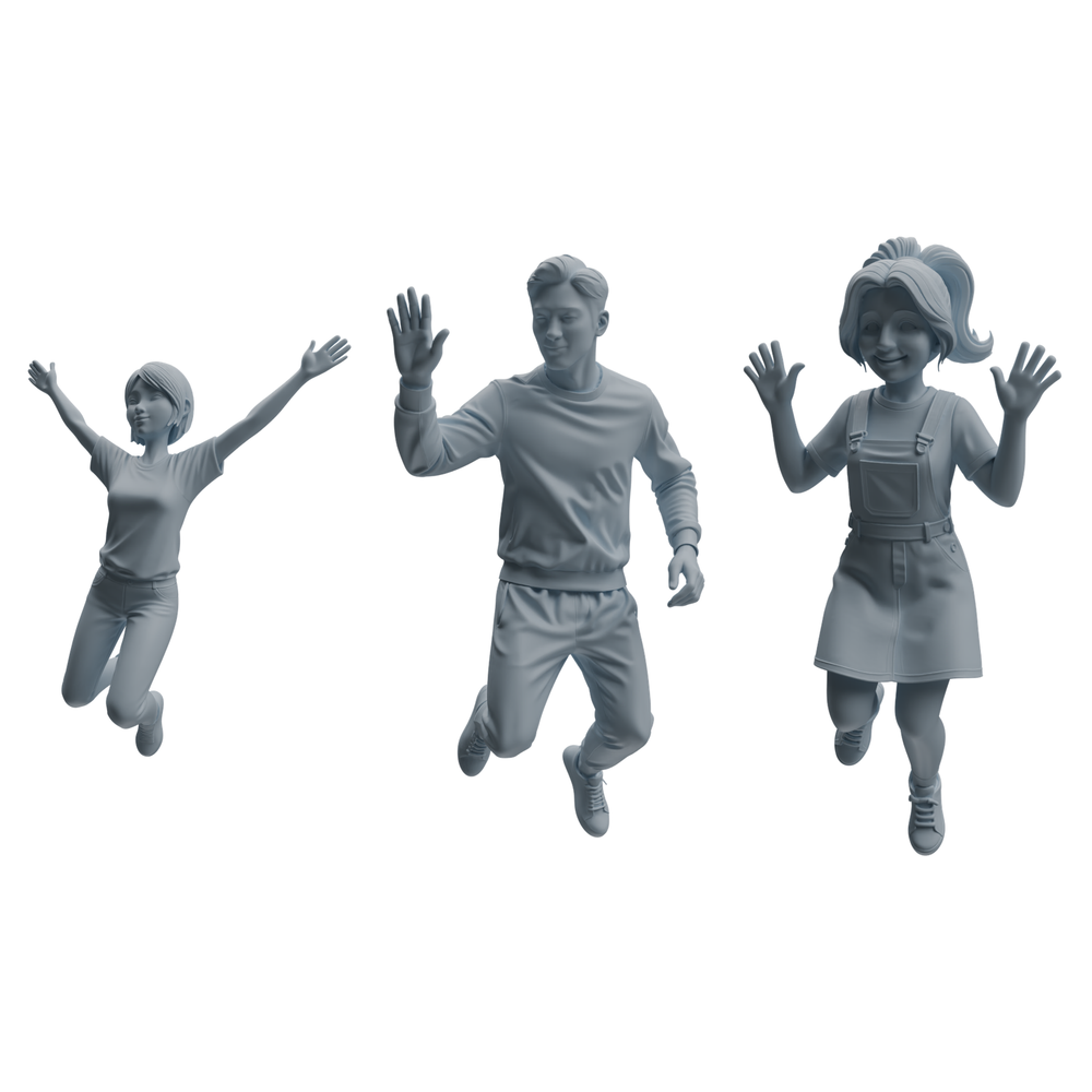MRY-SFW LYTR1059 Jumping & Waving Character Modern Model 3 pcs 3D Printed Resin Model Kit by SSMODEL