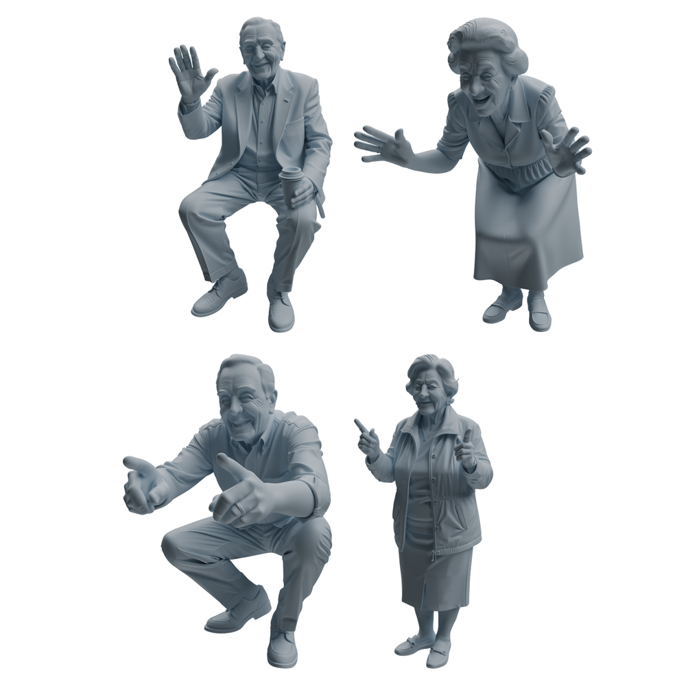 MRY-SFW LYTR1035 Interactive Elderly Character Modern Model 4 pcs 3D Printed Resin Model Kit by SSMODEL