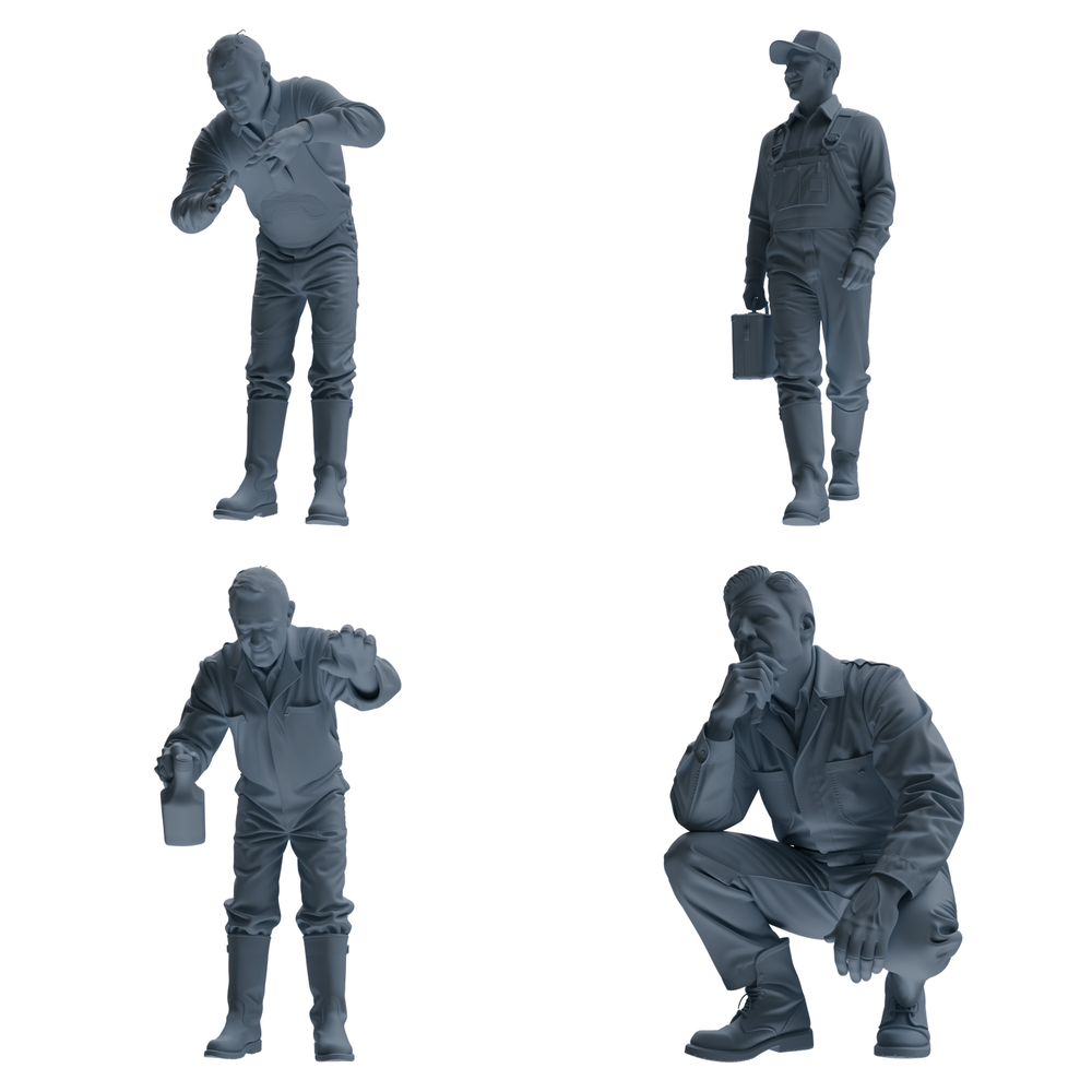 MRY-SFW LYTR913 Farm Worker Man Multi-pose Modern Model 4 pcs 3D Printed Resin Model Kit by SSMODEL