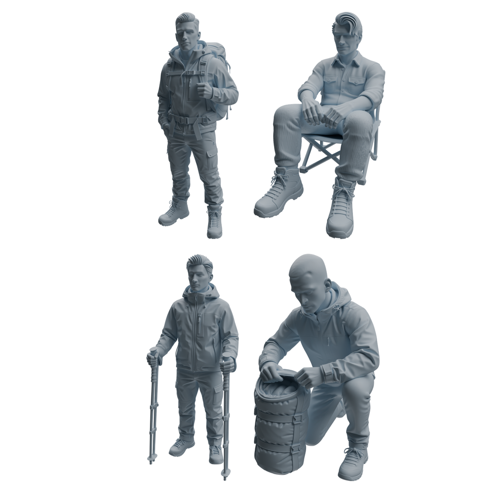 MRY-SFW LYTR1015 Hiking Camping Gear Male Character Modern Model 4 pcs 3D Printed Resin Model Kit by SSMODEL