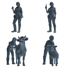 MRY-SFW LYTR912 Farm Veterinarian with Livestock Modern Model 4 pcs 3D Printed Resin Model Kit by SSMODEL