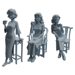 MRY-SFW LYTR984 Republic of China Qipao Lady Tea Character Modern Model 3 pcs 3D Printed Resin Model Kit by SSMODEL