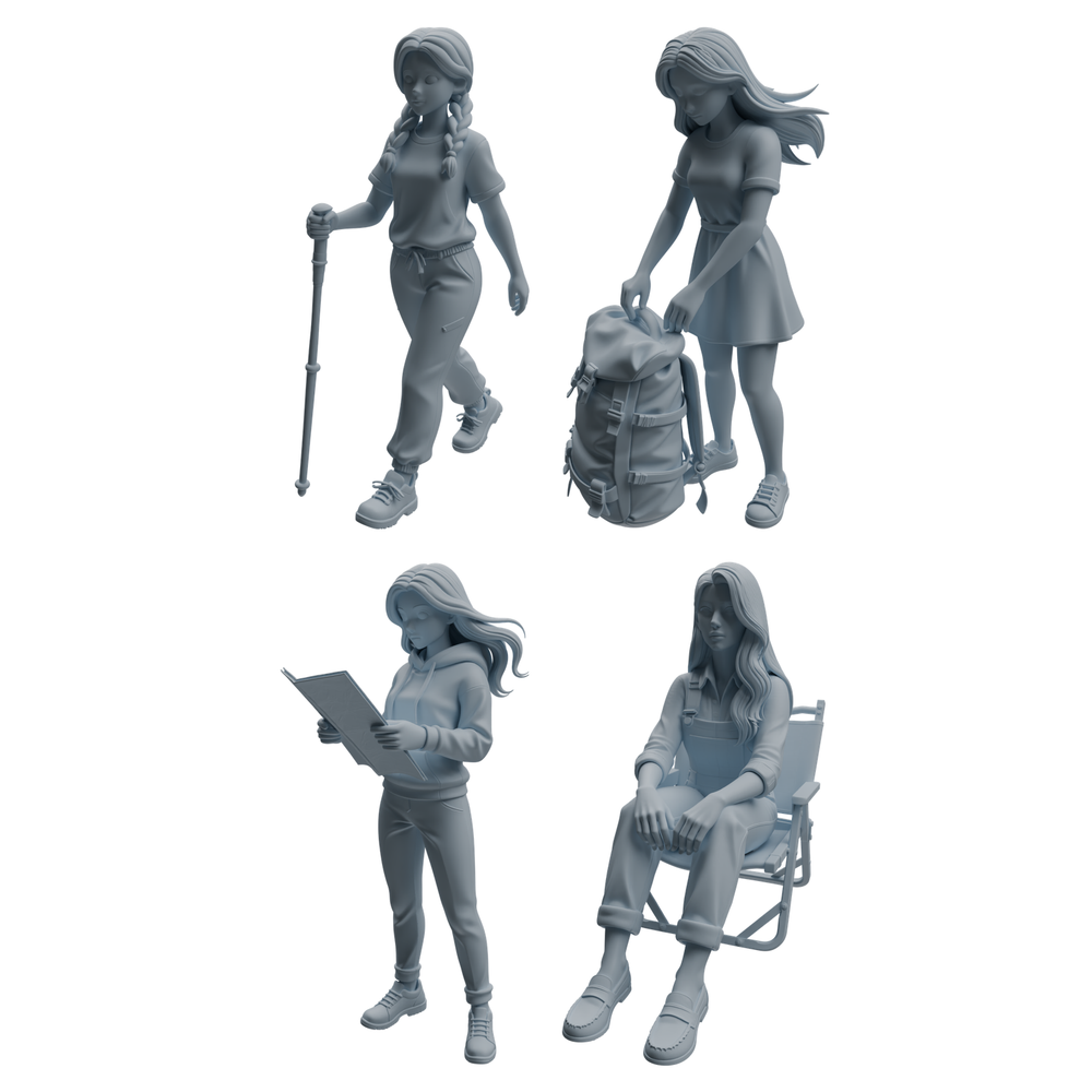 MRY-SFW LYTR1019 Casual Camping Female Character Modern Model 4 pcs 3D Printed Resin Model Kit by SSMODEL
