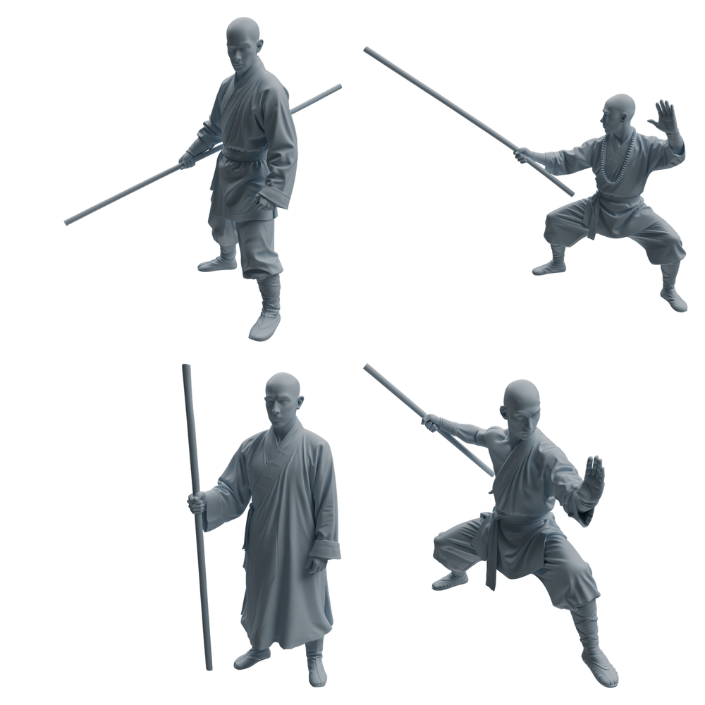 MRY-SFW LYTR1075 Staff-wielding Martial Monk Character Modern Model 4 pcs 3D Printed Resin Model Kit by SSMODEL