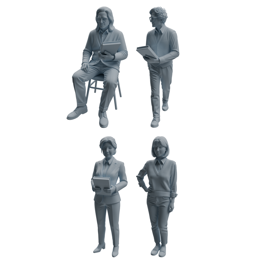 MRY-SFW LYTR971 Lesson-Preparing Teacher Character Modern Model 4 pcs 3D Printed Resin Model Kit by SSMODEL