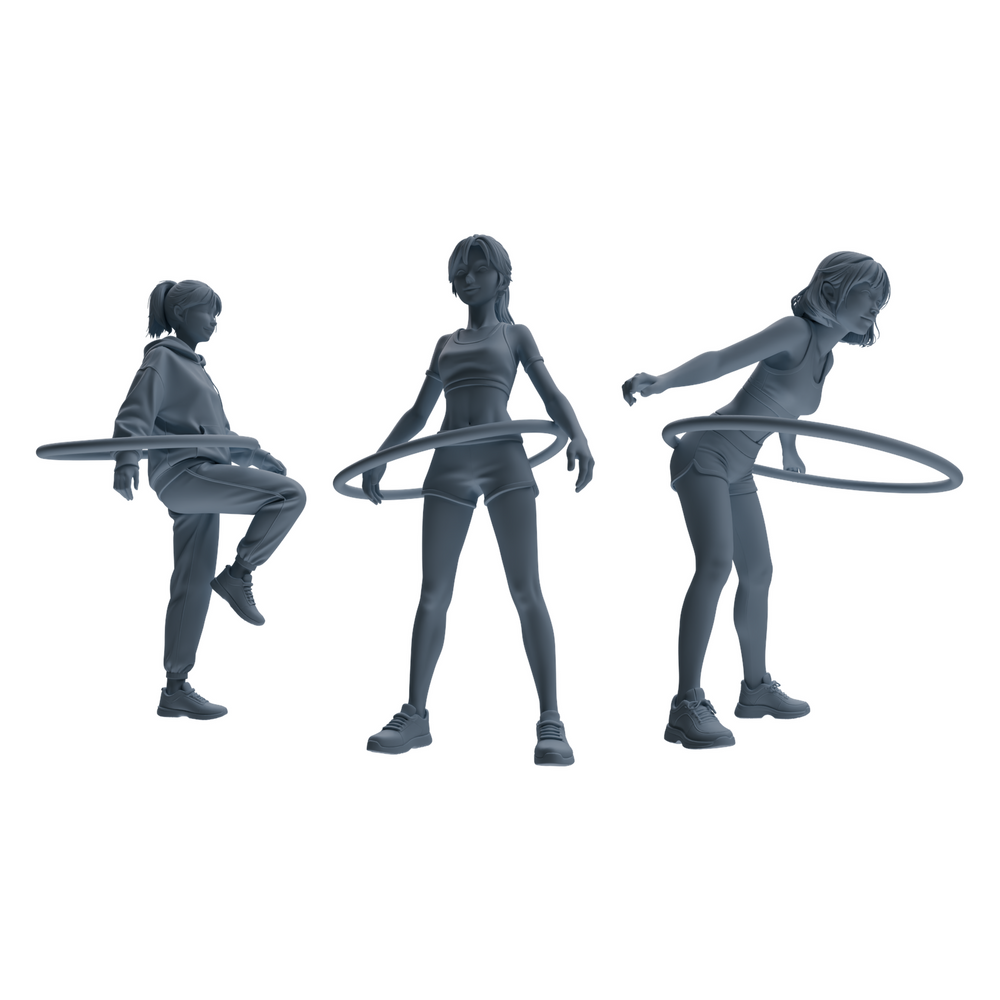 MRY-SFW LYTR792 Female Hula Hoop Figure Modern Model 3 pcs Miniature Car Diorama Figures Scene Props Accessories Resin 3D Printed Resin Model Kit by SSMODEL
