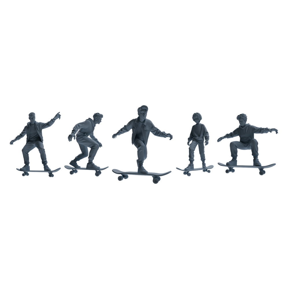 MRY-SFW LYTR800 Skateboard Figure Modern Model 5 pcs Miniature Car Diorama Figures Scene Props Accessories Resin 3D Printed Resin Model Kit by SSMODEL