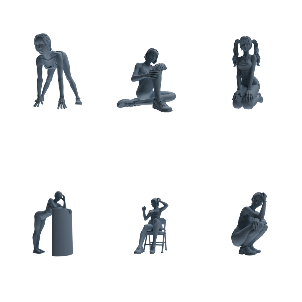 MRY-SFW LYTR832 Resting Female Athlete Figure Modern Model 6 pcs Miniature Car Diorama Figures Scene Props Accessories Resin 3D Printed Resin Model Kit by SSMODEL