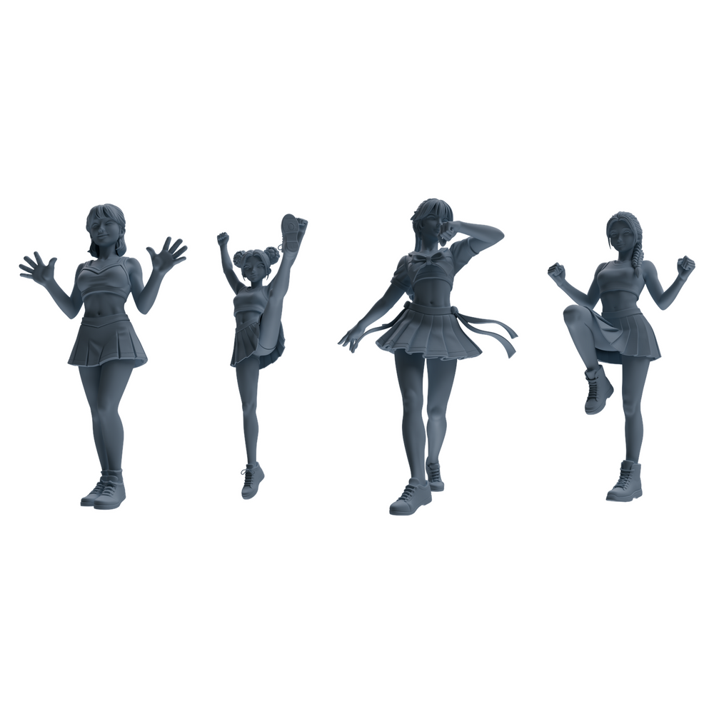 MRY-SFW LYTR864 Cheerleader Girl Figure Modern Model 4 pcs Miniature Car Diorama Figures Scene Props Accessories Resin 3D Printed Resin Model Kit by SSMODEL