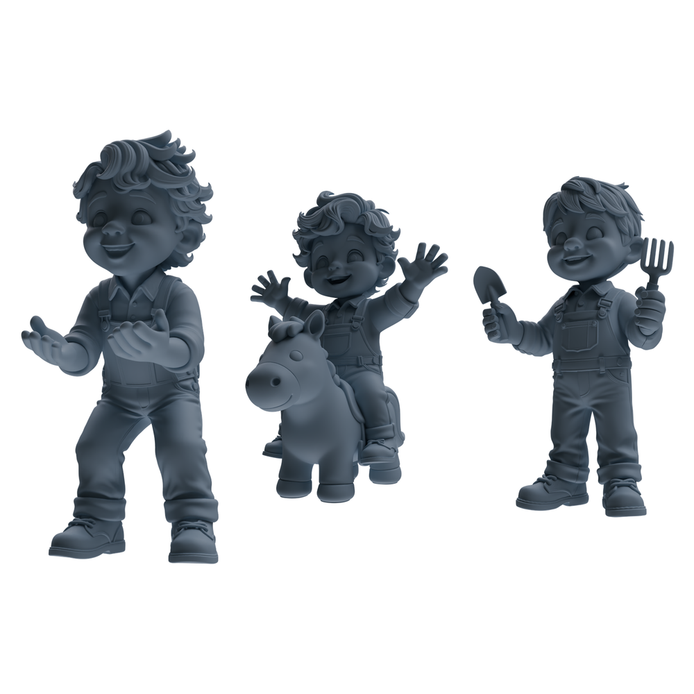 MRY-SFW LYTR920 Cartoon Farm Boy Multi-pose Modern Model 3 pcs 3D Printed Resin Model Kit by SSMODEL