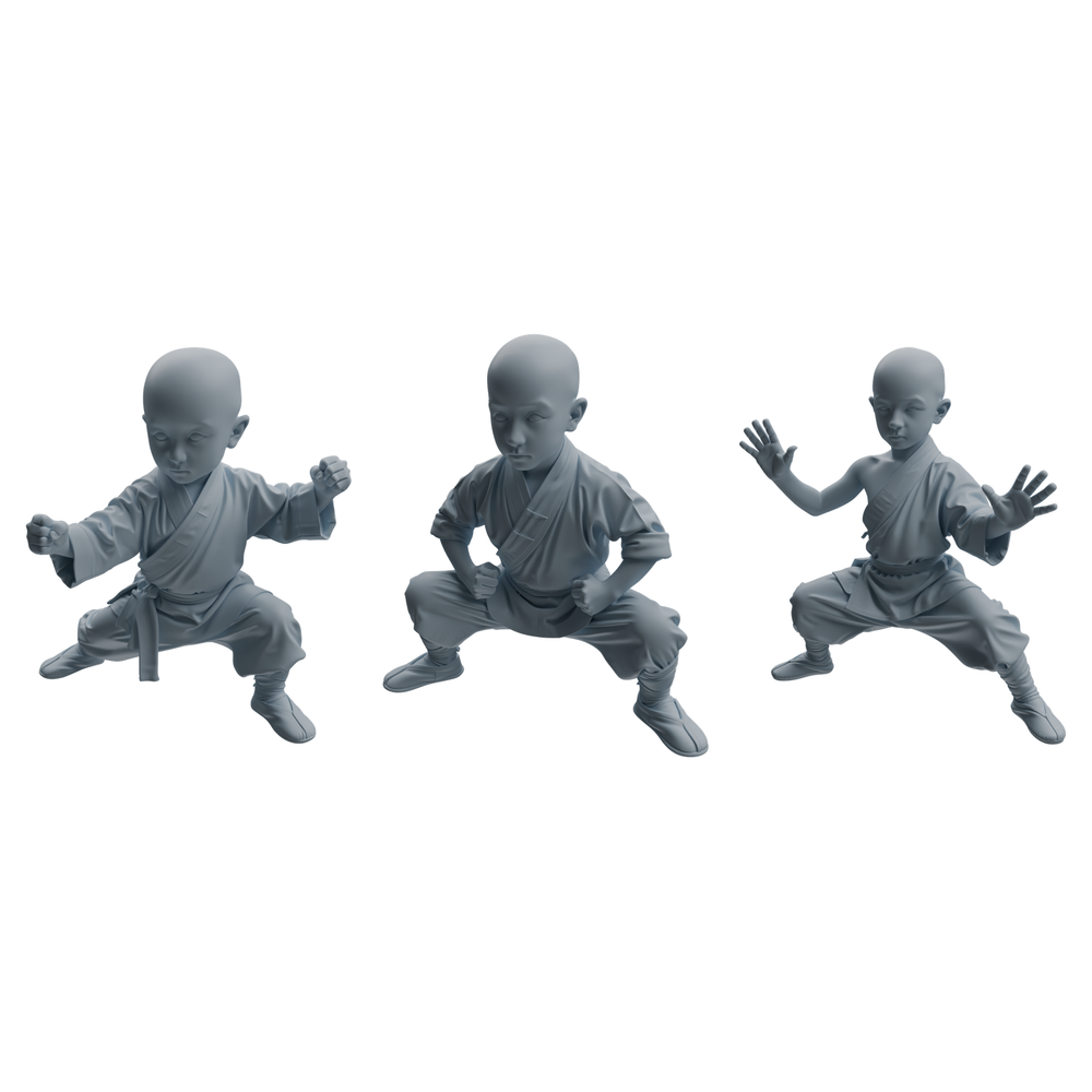 MRY-SFW LYTR1079 Kung Fu Pose Little Monk Character Modern Model 3 pcs 3D Printed Resin Model Kit by SSMODEL