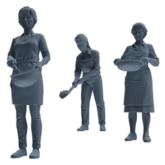 MRY-SFW LYTR923 Cooking Woman Multi-pose Modern Model 3 pcs 3D Printed Resin Model Kit by SSMODEL