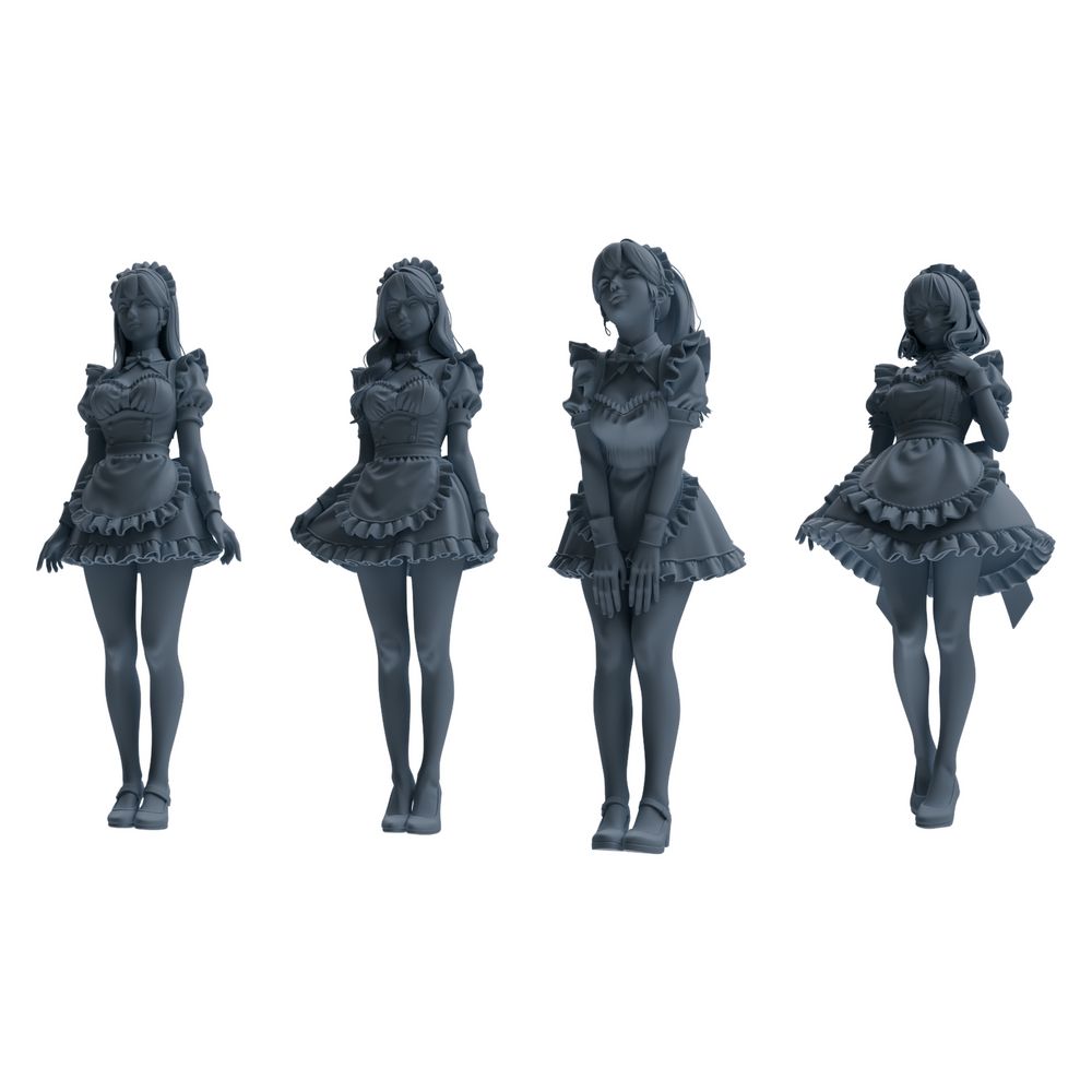MRY-SFW LYTR876 Maid Uniform Girl Figure Modern Model 4 pcs 3D Printed Resin Model Kit by SSMODEL