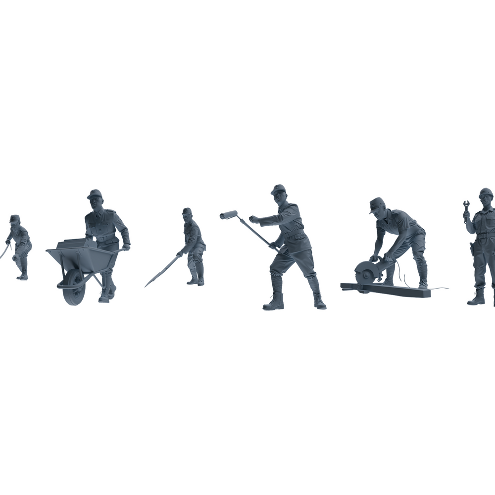 MRY-SFW LYGR611 Historical WWII Japanese Army Six-Person Construction Site Work Group 3D Printed Resin Model Kit by SSMODEL