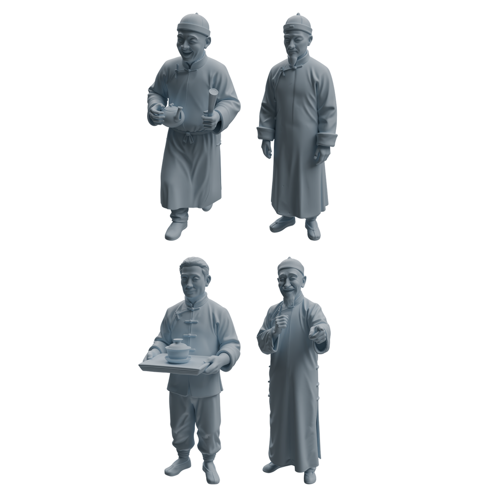 MRY-SFW LYTR987 Late Qing-Early Republic Teahouse Owner Character Modern Model 4 pcs 3D Printed Resin Model Kit by SSMODEL