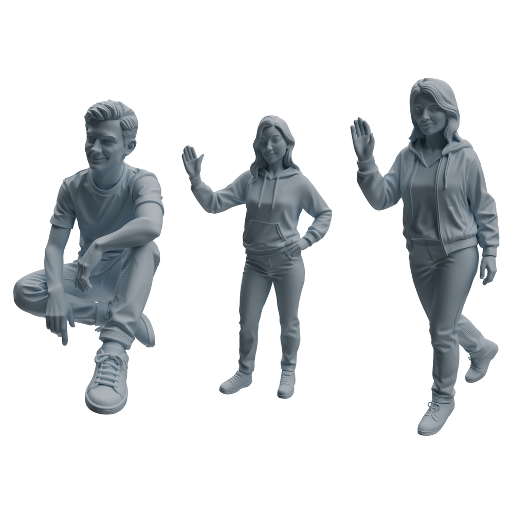 MRY-SFW LYTR1060 Casual Sitting & Waving Character Modern Model 3 pcs 3D Printed Resin Model Kit by SSMODEL