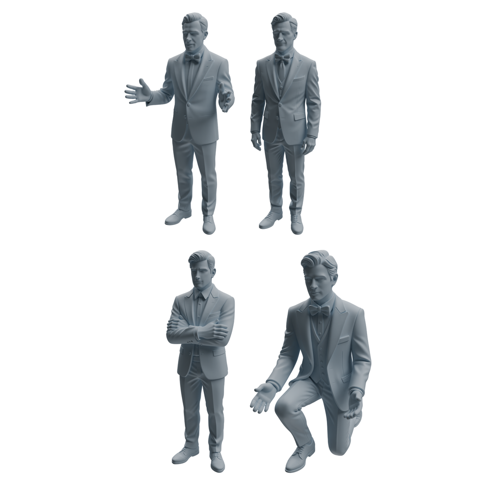 MRY-SFW LYTR944 Suit Man Character Modern Model 4 pcs 3D Printed Resin Model Kit by SSMODEL