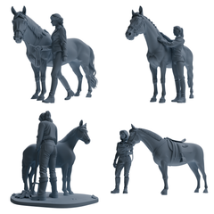 MRY-SFW LYTR905 Horse Trainer with Horse Modern Model 4 pcs 3D Printed Resin Model Kit by SSMODEL