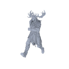 Detail view of MRY-SFW LYGR095 Medieval magic character running pose war flag resin white model miniature soldier scene character figure hand painted Model