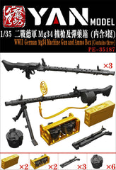 YAN MODEL PE-35187 1/35 German MG34 Machine Gun and Ammo Box (Contains three)