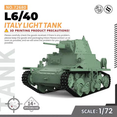 SSMODEL MRY-SFW SS72680 1/72 25mm Military Model Kit Italy L6/40 Light Tank