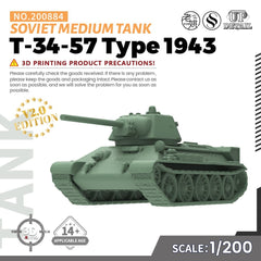 SSMODEL SS200884 1/200 Military Model Kit Soviet T-34-57 Type 1943 Medium Tank