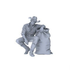 Detail view of MRY-SFW LYGR128 Western Cowboy Casual Pose2 Game Theme Wargame Resin White Model Wargame Miniature Soldier Scene Character Hand Painted Hand Paint Model