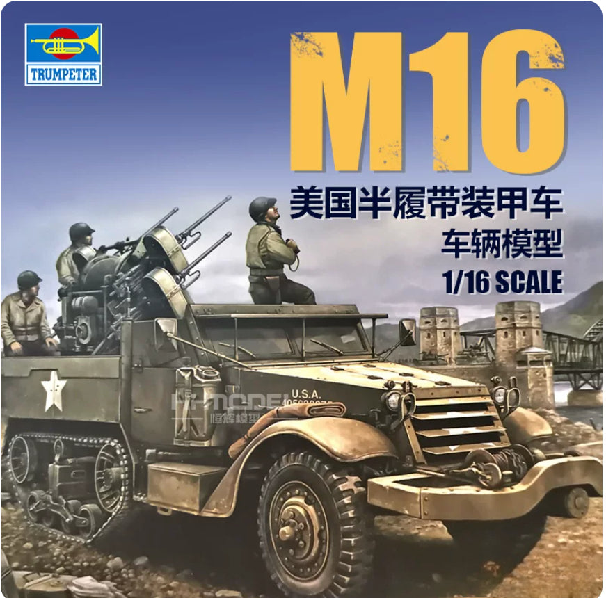 Trumpeter 00911 1:16 Trumpeter M16 Halftrack with Quad .50cal MGs — scale model kit