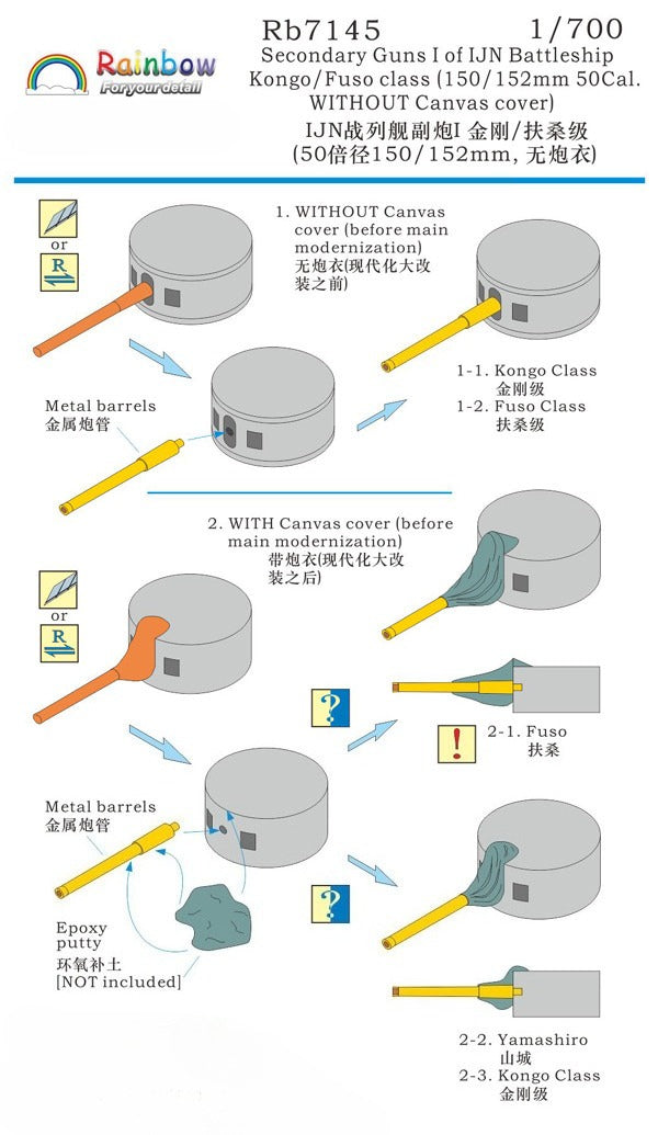 Rainbow 1/700 Secondary Guns I for IJN Battleship Kongo/Fuso class RB7145