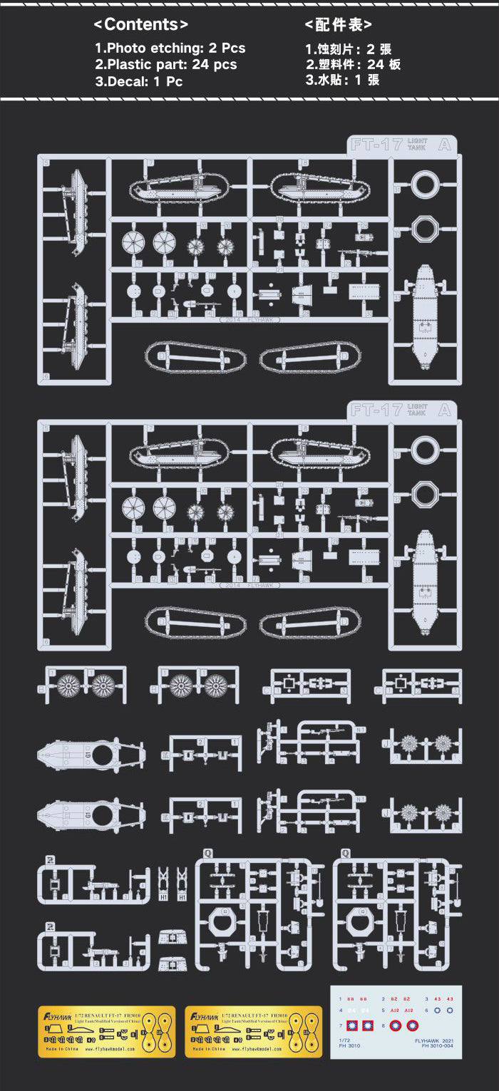 Flyhawk FH3010 1/72 RENAULT FT-17 Light Tank Modified Version of China Plastic Model kit