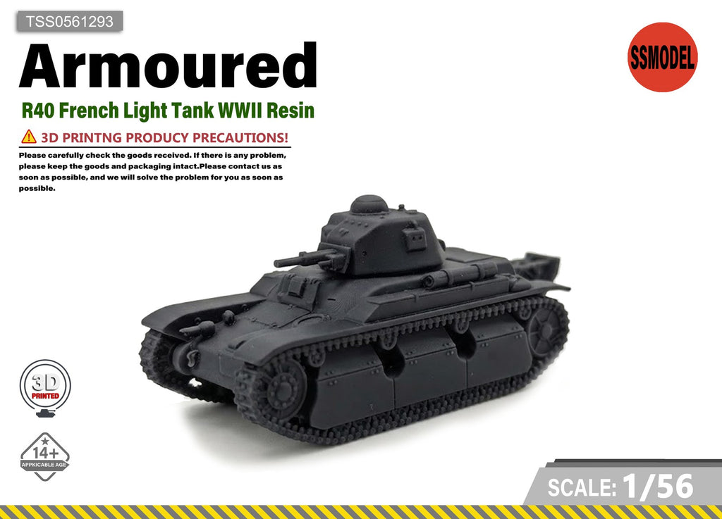 SSMODEL 1/56 R40 French Light Tank WWII Resin Model Kit TSS0561293