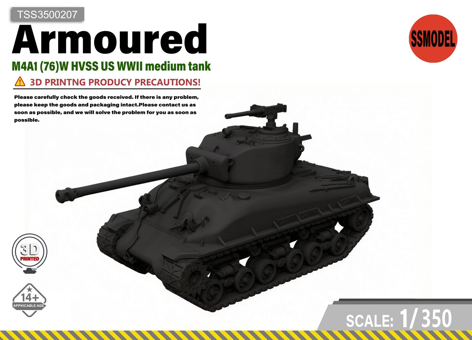 SSMODEL 1/350 M4A1 76W HVSS Sherman US WWII Tank Resin MODEL KIT TSS3500207 — scale model kit