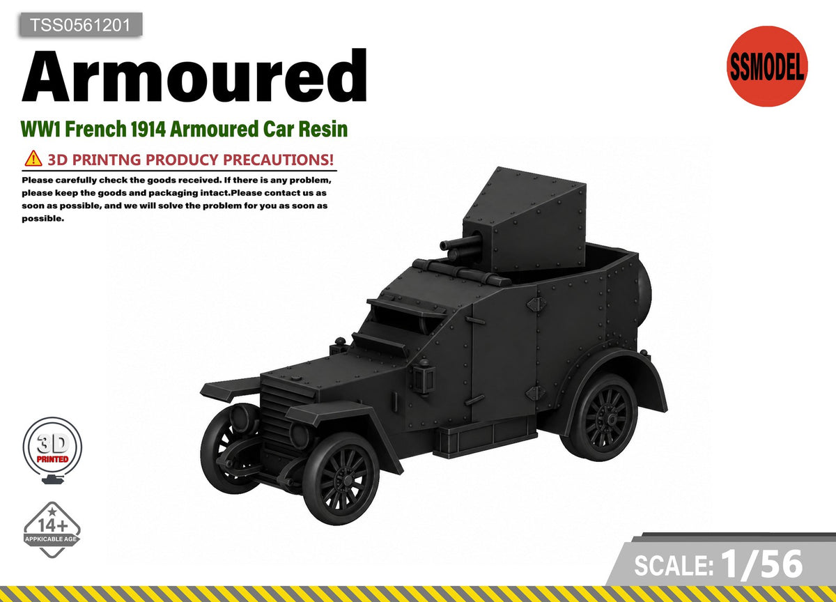 SSMODEL 1/56 WW1 French 1914 Armoured Car Resin Model Kit TSS0561201 — scale model kit