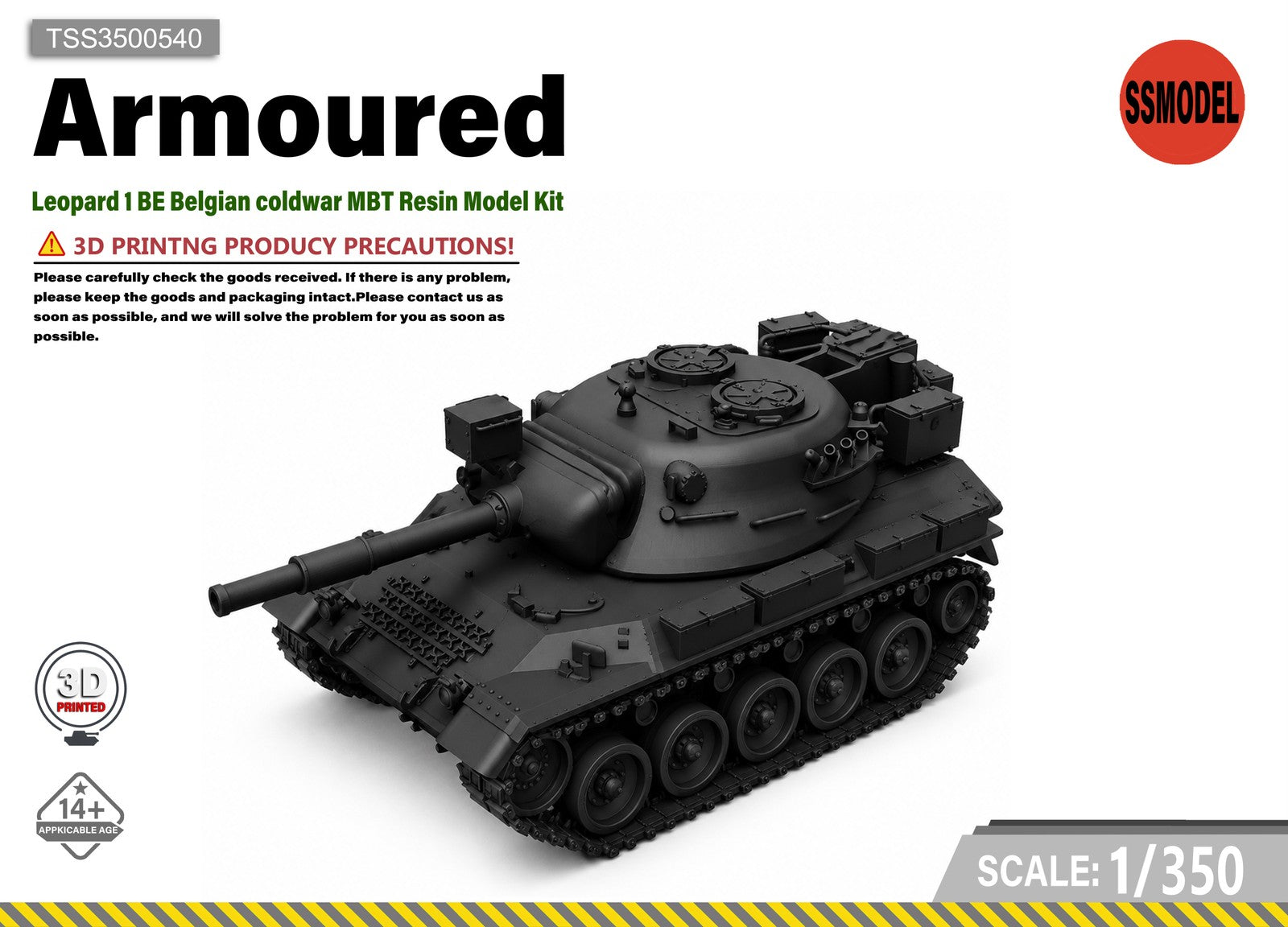 SSMODEL 1/350 Leopard 1 BE Belgian coldwar MBT Resin Model Kit TSS3500540 — scale model kit