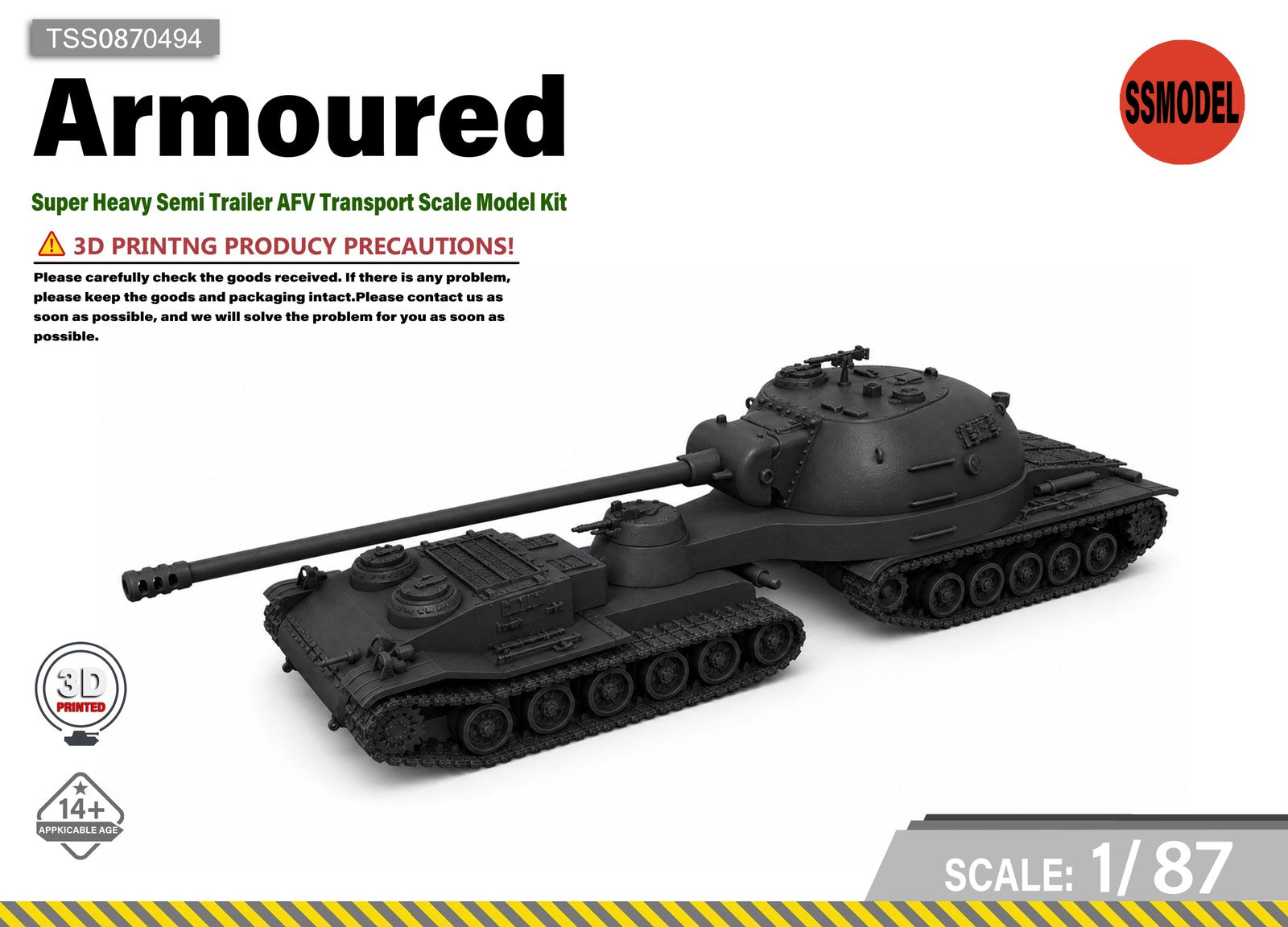 SSMODEL 1/87 Super Heavy Semi Trailer AFV Transport Scale Model Kit TSS0870494