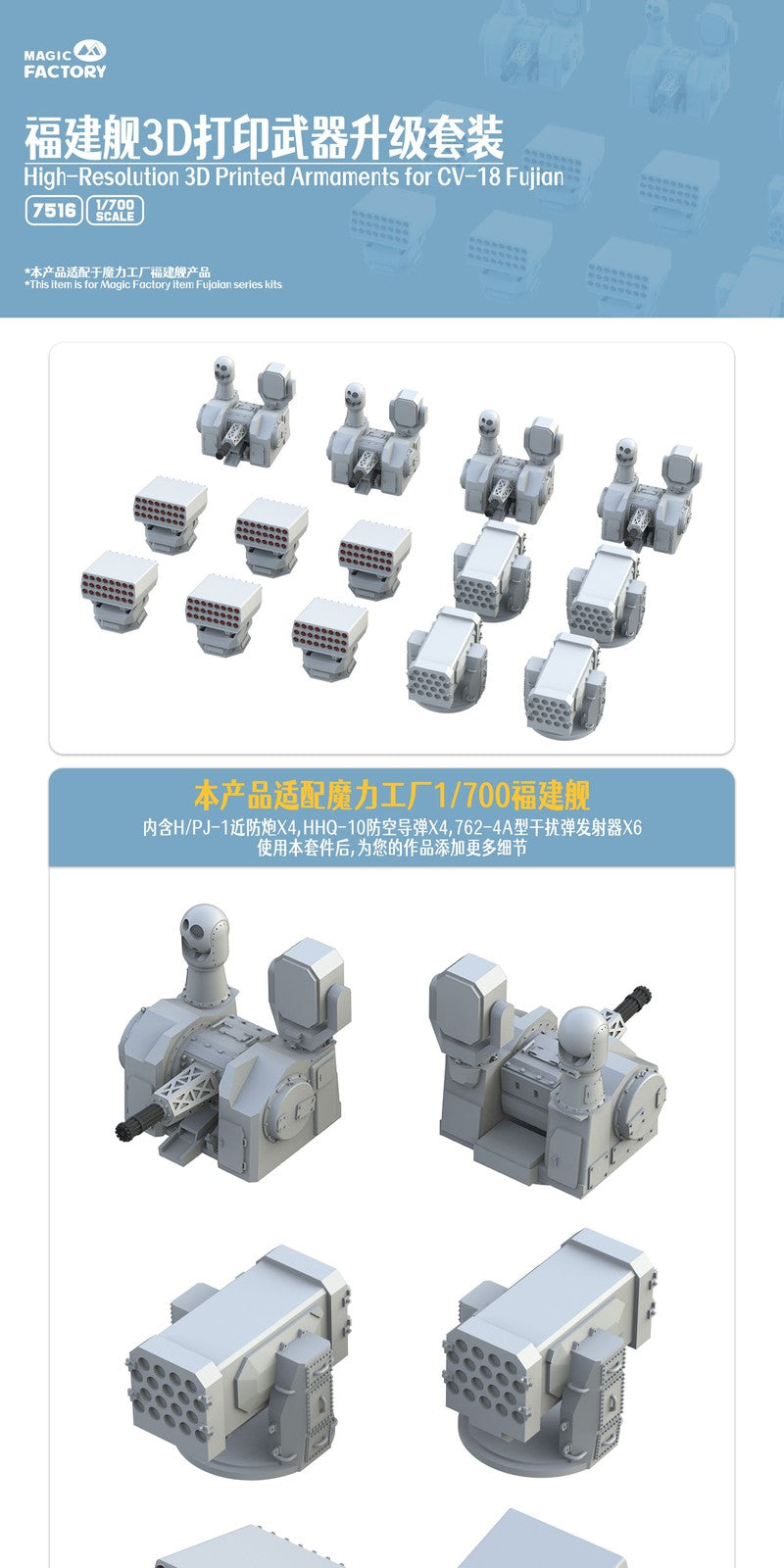 Magic Factory 1/700 7516 Fujian-class 3D-Printed Weaponry and Equipment Set