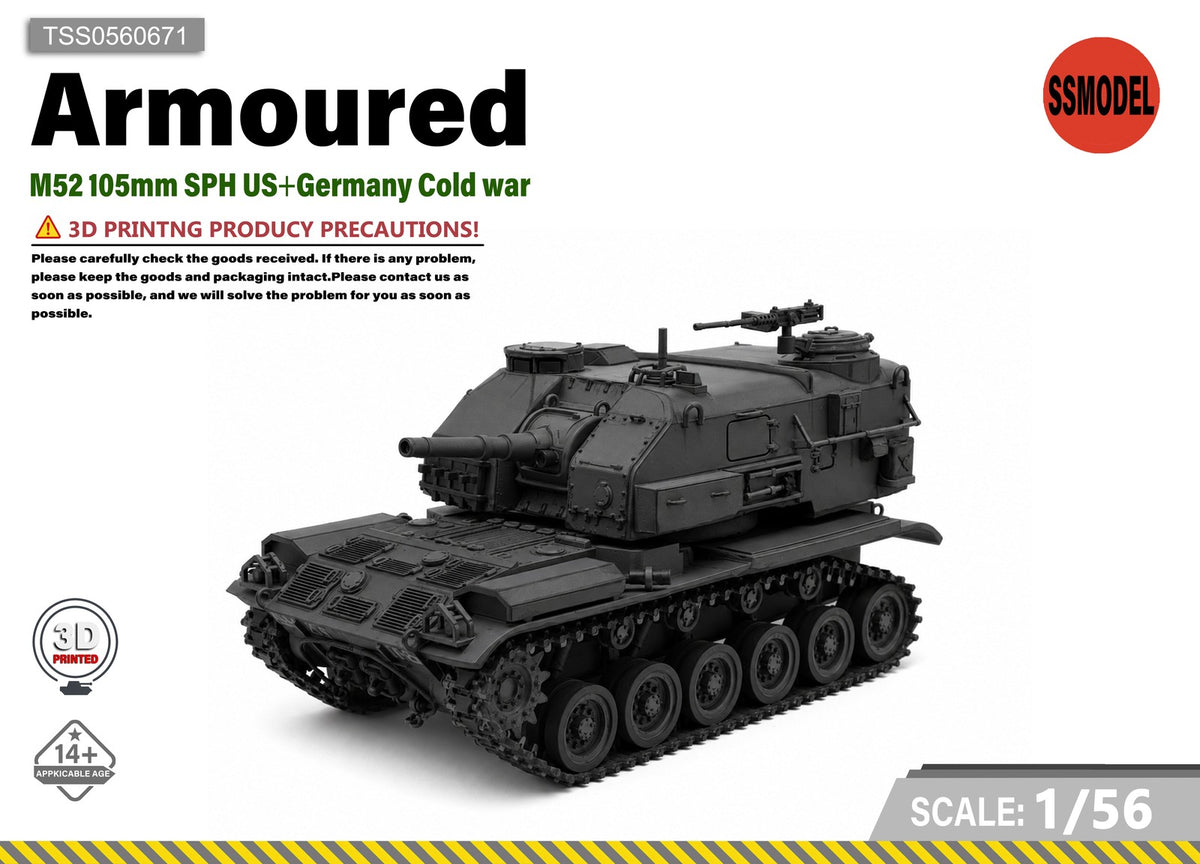 SSMODEL 1/56 M52 105mm SPH US+Germany Cold war Tank Resin MODEL KIT TSS0560671 — scale model kit