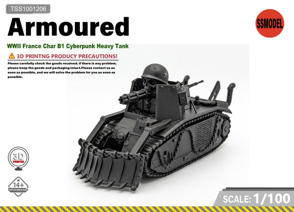 SSMODEL 1/100 WW2 France Char B1 Cyberpunk Heavy Tank Resin Model Kit TSS1001206