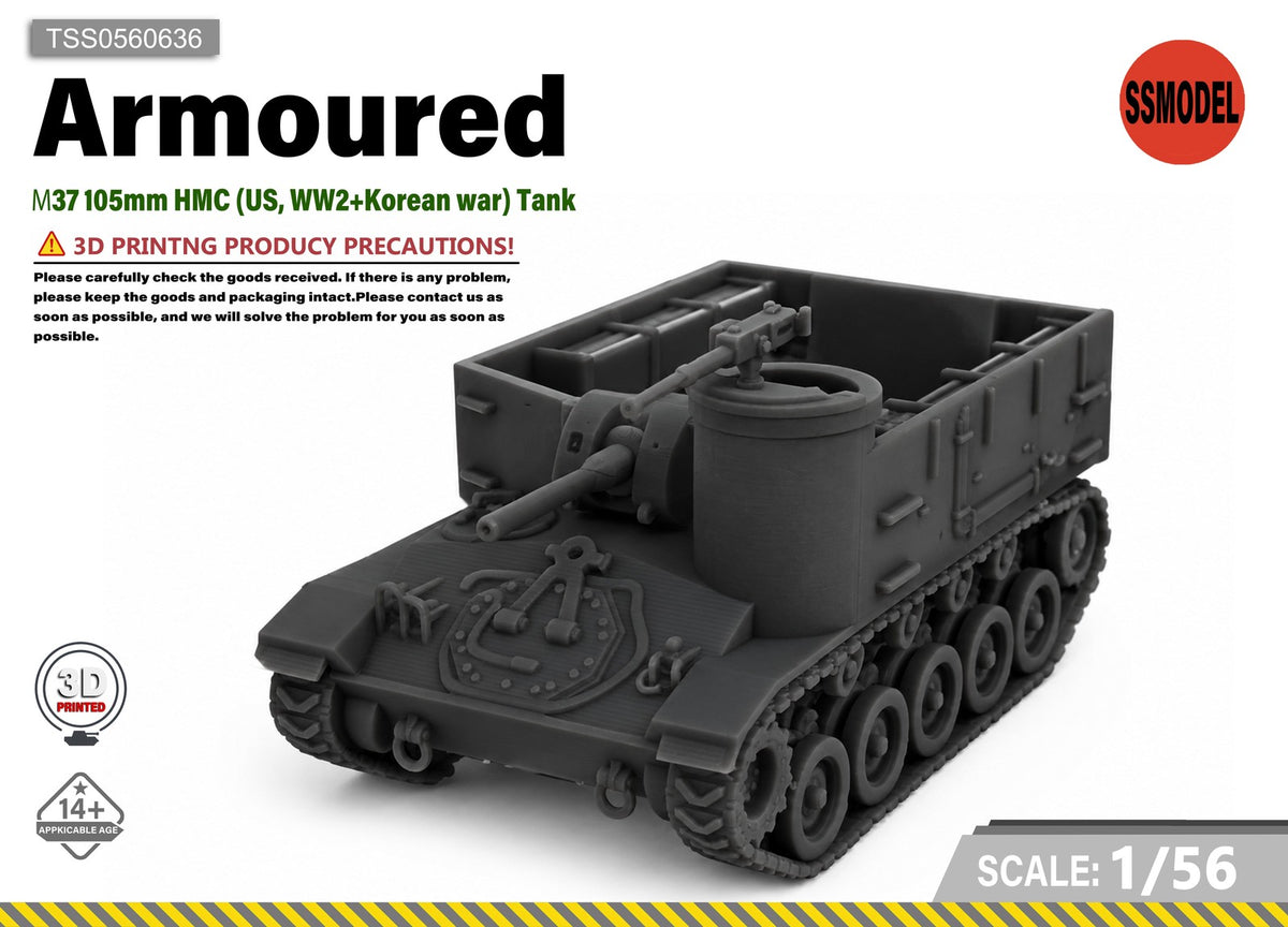 SSMODEL 1/56 М37 105mm HMC (US, WW2+Korean war) Tank Resin MODEL KIT TSS0560636 — scale model kit