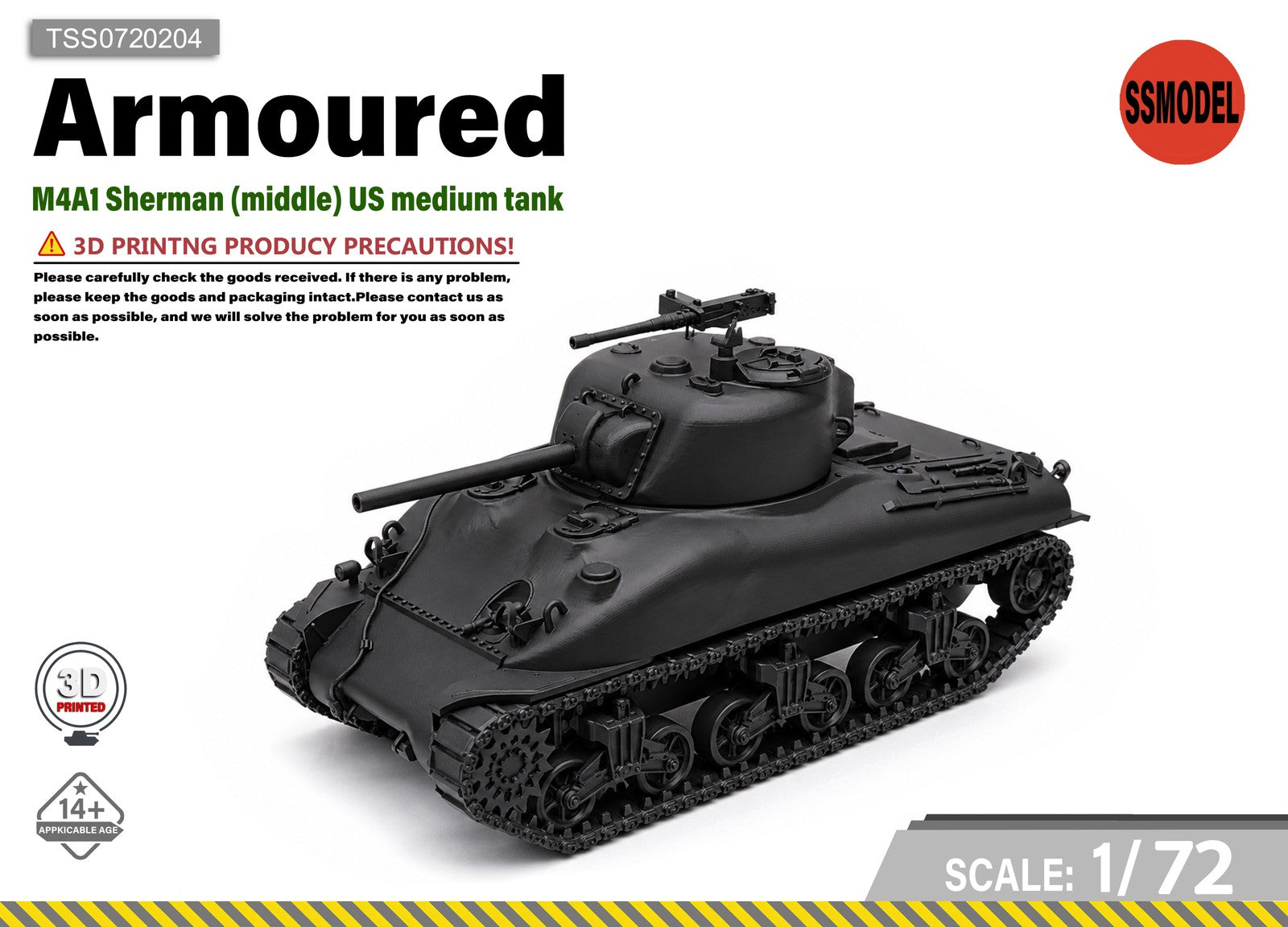 SSMODEL1/72 M4A1 Sherman Middle US Medium Tank Resin MODEL KIT TSS0720204