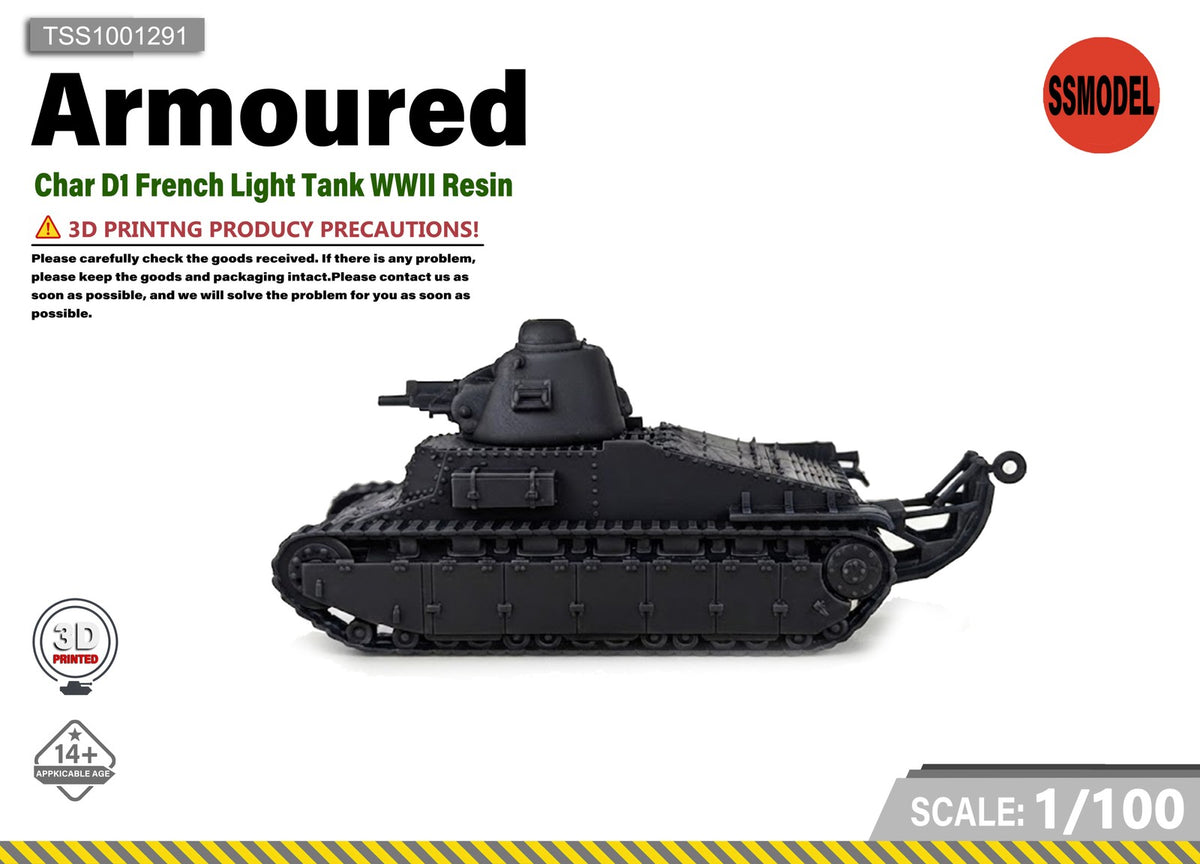 SSMODEL 1/100 Char D1 French Light Tank WWII Resin Model Kit TSS1001291 — scale model kit