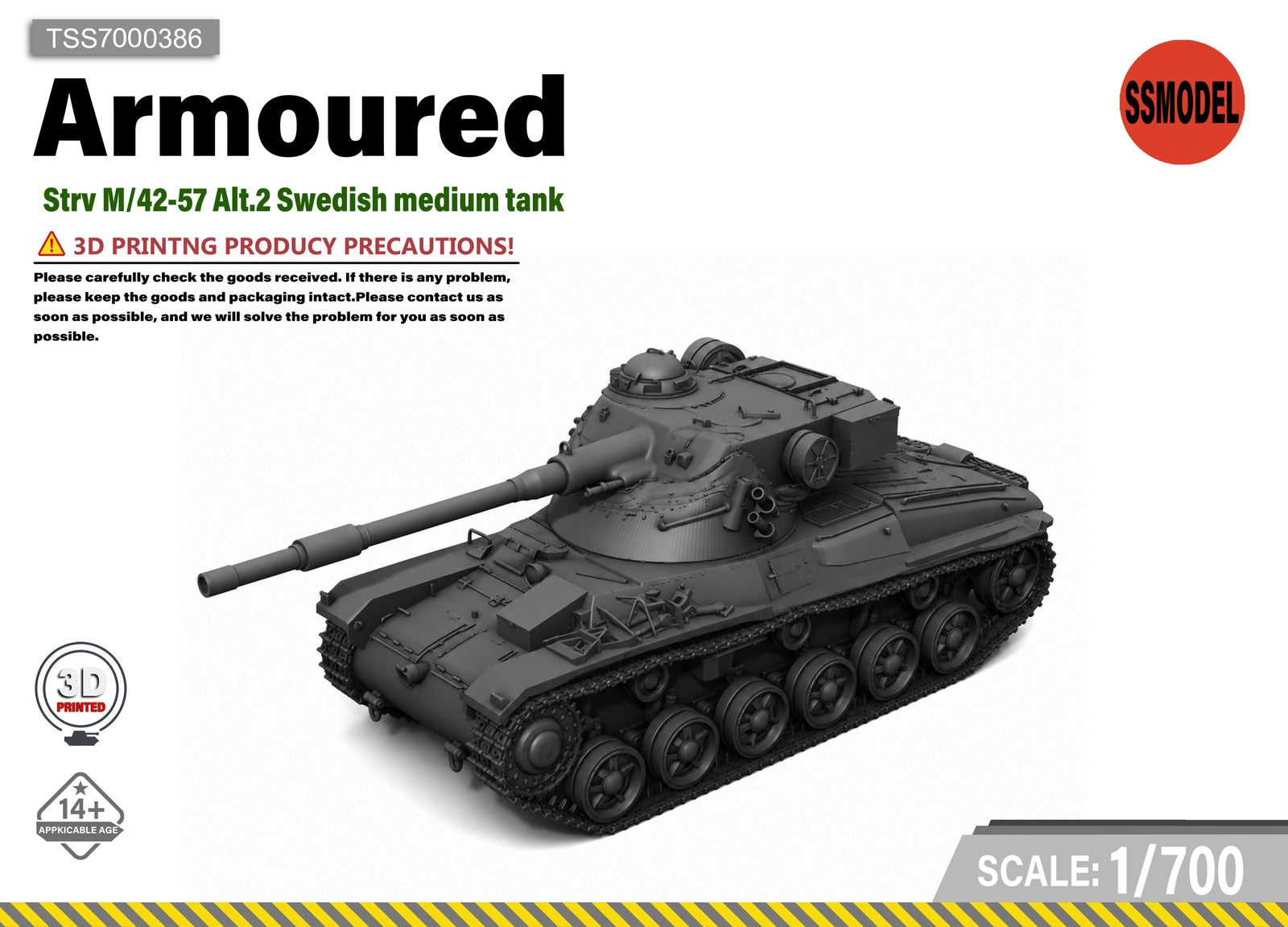 SSMODEL 1/700 Strv M/42-57 Alt.2 Swedish medium tank resin model kit TSS7000386 — scale model kit