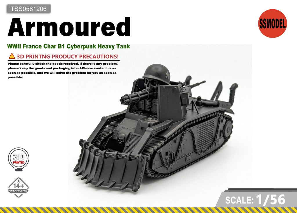 SSMODEL 1/56 WWII France Char B1 Cyberpunk Heavy Tank Resin Model Kit TSS0561206