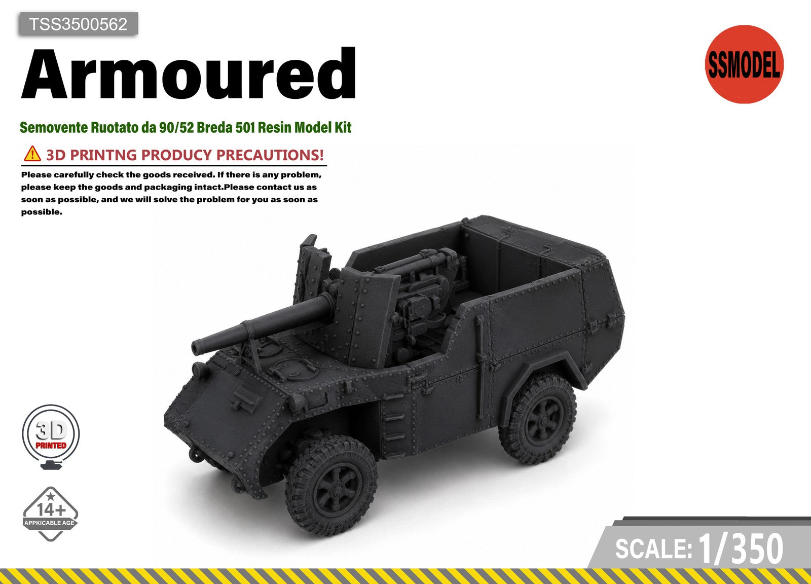 SSMODEL 1/350 Semovente Ruotato da 90/52 Breda 501 Resin Model Kit TSS3500562 — scale model kit