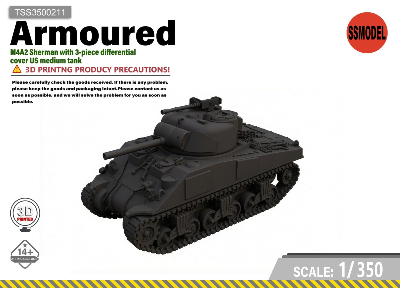 SSMODEL 1/700 M4A2 Sherman US medium Tank Resin MODEL KIT TSS7000211 — scale model kit