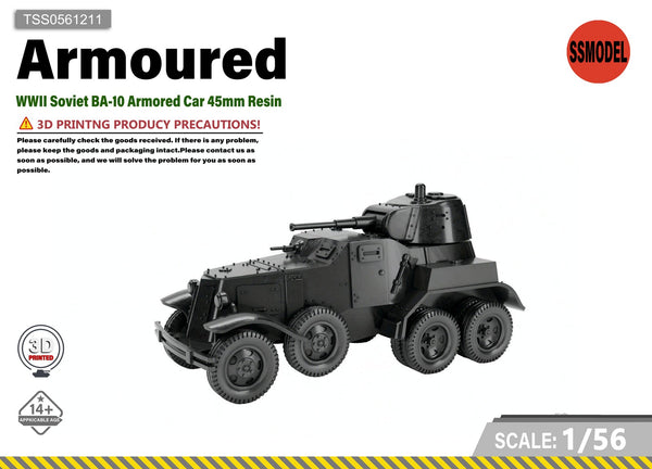 SSMODEL 1/56 WWII Soviet BA-10 Armored Car 45mm Resin Model Kit TSS0561211