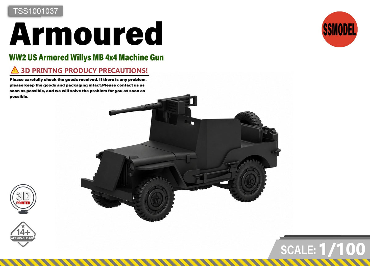 SSMODEL 1/100 WW2  Armored Willys MB 4x4 Machine Gun Resin Model Kit TSS1001037 — scale model kit